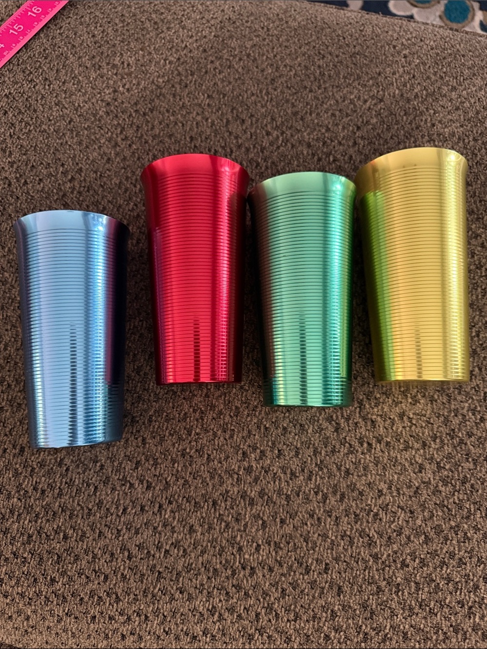 4 VTG West Brend Metallic Rainbow Tumbler Set - Blue, Red, Green, Yellow